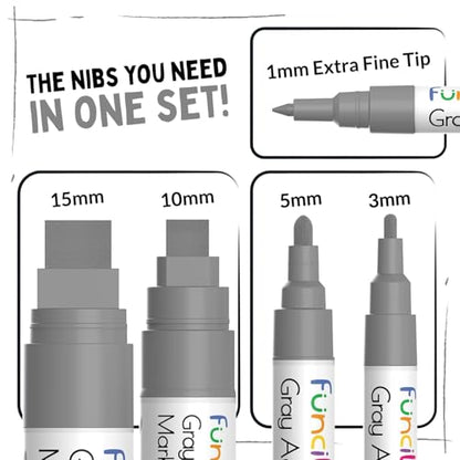 5 Gray Paint Pen - Grey Acrylic Paint Marker for Wood, Fabric - color: Grey