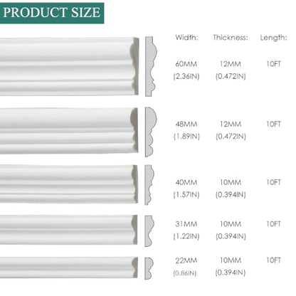 10FT Matte Foaming Peel and Stick Wall Molding Trim, DIY Arch Paneling Self-Adhesive Flexible Paintable Chair Rail Molding with Cutting Stickers & Reinforcing Agent.(Width 0.9IN) - color: width 0.9IN