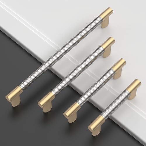Asidrama 10 Pack 3 Inch(76mm) Knurled Gold and Brush Satin Nickel Kitchen Cabinet Handles,Cabinet Pulls Kitchen Cabinet Hardware Cupboard Handles Drawer Handles Dresser Pulls 4496A - color: Gold-Nickel, size: 3" Hole Center(76mm)