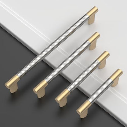 Asidrama 10 Pack 7.5 Inch(192mm) Knurled Gold and Brush Satin Nickel Kitchen Cabinet Handles, Cabinet Pulls Kitchen Cabinet Hardware Cupboard Handles Drawer Pulls 4496A - color: Gold-Nickel, size: 7.5" Hole Center(192mm)