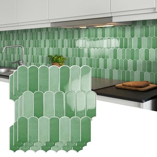 10-Sheet Upgraded Thicker Peel and Stick Kitchen Backsplash Tiles - color: Sage Green