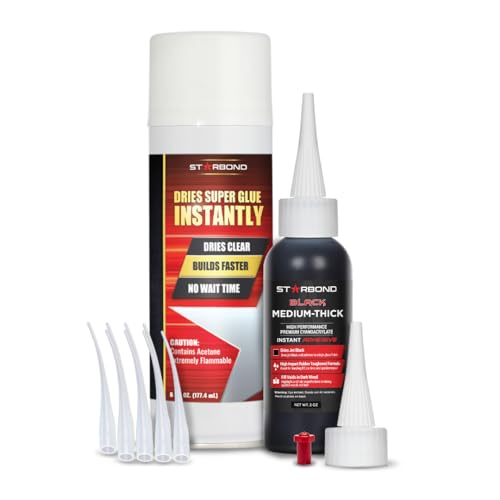 STARBOND 2 oz Black Medium-Thick Premium CA Glue, 6 oz Aerosol Accelerator Bundle, Cyanoacrylate Adhesive Super Glues, for Woodworking, Wood Knots and Voids, Woodturning, Guitar, Hobby - color: Black, size: 2 ounces, 6 ounces