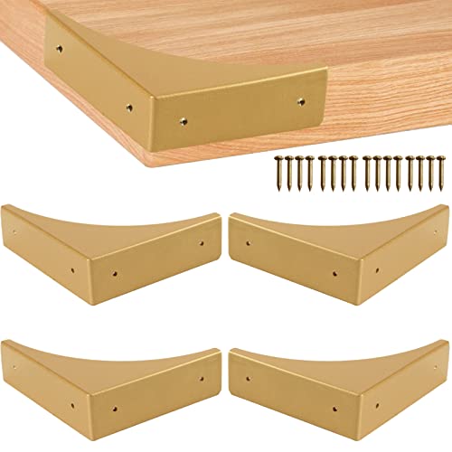 Gold Box Corner Protectors Metal for Furniture Decorative Table Corner Brackets 2.56'' Corner Cover Rustproof Zinc Alloy Desk Edge Corner Guard with Matching Nails (4Pcs) - size: Gold