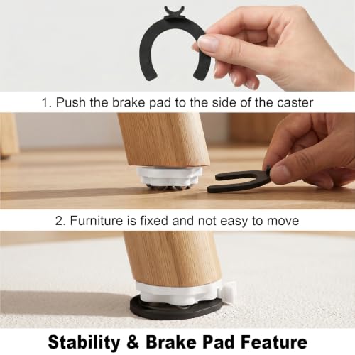 Self Adhesive Caster Wheels, 360 Rotation Furniture Rollers (8Pack, White) - color: White
