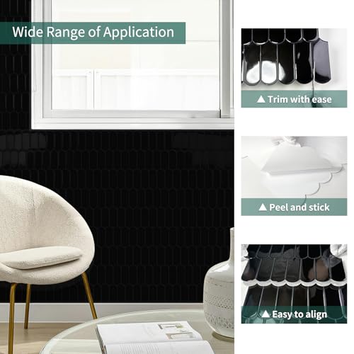 10-Sheet Upgraded Thicker Peel and Stick Kitchen Backsplash Tiles - color: Black