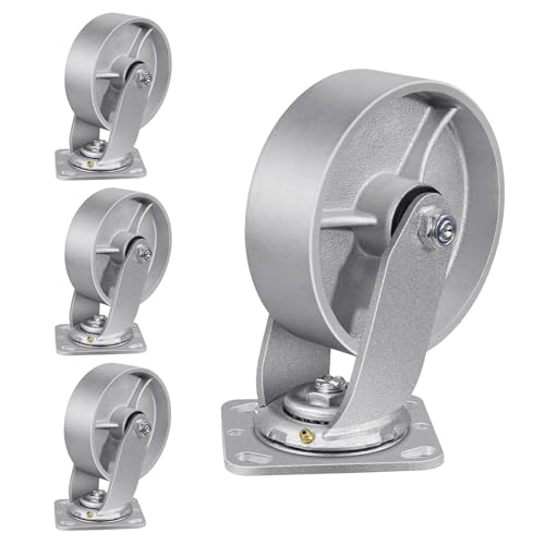6" X 2" Caster Wheels, Heavy Duty Industrial Casters, Steel Casters 4800 LBS Capacity with Roller Bearing, Cast Iron Wheels, Metal Casters(4 Swivel) - style: 6"X 2"Wheel