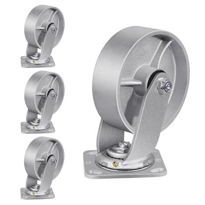 6" X 2" Caster Wheels, Heavy Duty Industrial Casters, Steel Casters 4800 LBS Capacity with Roller Bearing, Cast Iron Wheels, Metal Casters(4 Swivel) - style: 6"X 2"Wheel