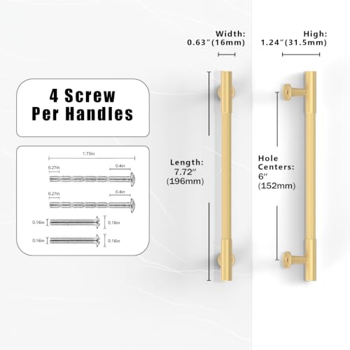 10 Pack Brushed Gold Cabinet Pulls 6 Inch(152mm) Kitchen Cabinet Handles Cabinet Hardware for Drawer Pulls - color: Brushed Gold, size: 6" Hole Center