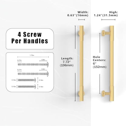 10 Pack Brushed Gold Cabinet Pulls 6 Inch(152mm) Kitchen Cabinet Handles Cabinet Hardware for Drawer Pulls - color: Brushed Gold, size: 6" Hole Center