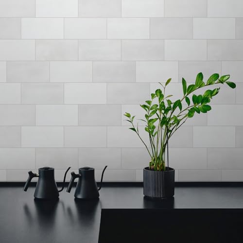 100-Sheet Subway Peel and Stick Backsplash Tile, 6" x 3" White Mixed Stone Composite Handmade Looks Self Adhesive Waterproof Wall Tile, Stick on Tiles for Kitchen Bathroom - color: White Mixed, size: Subway