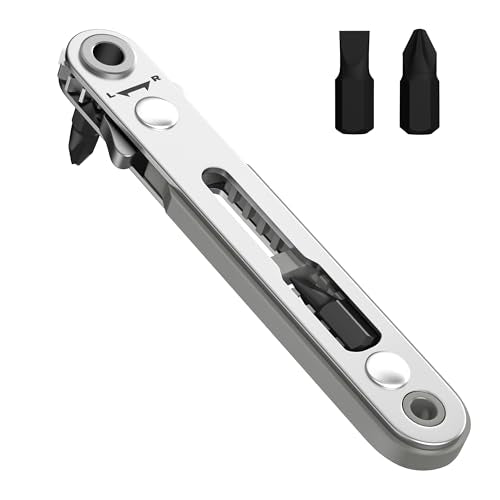 Bates- Mini Ratchet Wrench, 1/4" Magnetic 90 Degree Screwdriver, Gray, Low Profile Right Angle Screwdriver for Tight Spaces - color: Gray, size: 1 pcs