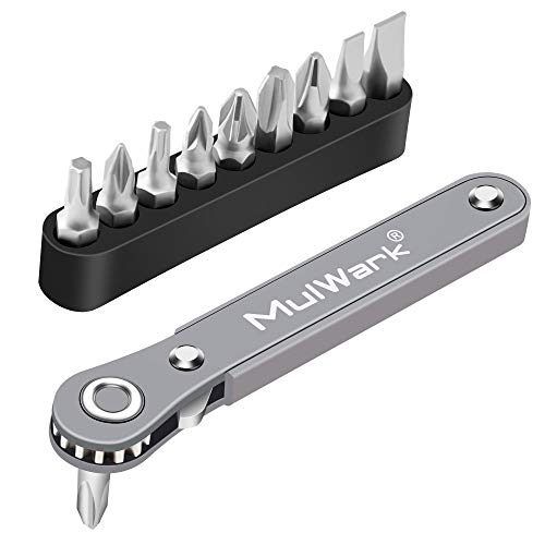 MULWARK 11PC Right Angle Screwdriver 1/4 Mini Ratchet Wrench Screwdriver Set and 20PCHex Head Allen Wrench Drill Bit Set Bundle