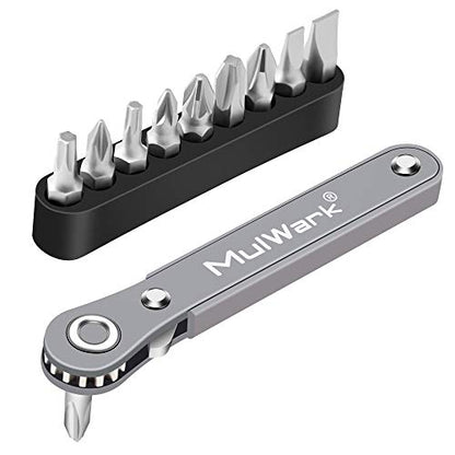 MULWARK 11PC Right Angle Screwdriver 1/4 Mini Ratchet Wrench Screwdriver Set and 20PCHex Head Allen Wrench Drill Bit Set Bundle