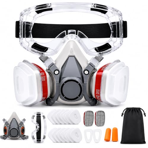 Premium Respirator Kit – Reusable Half Face Mask with Safety Glasses for Painting, Spraying, Sanding, Polishing (Set)