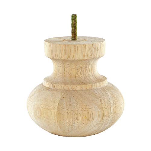 OUTWATER 4 in. H x 4 in. Dia Unfinished Solid Hardwood Bun Foot Leg for Furniture 4 Pack with 4 Free Insert Nuts and Drill Bit - color: Unfinished