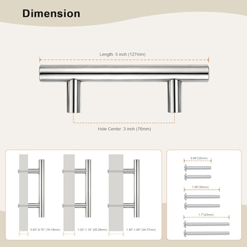 Gobrico 5 Pack 3 inch Drawer Pulls, Chrome Cabinet Pulls, Stainless Steel Cabinet Handles Hole Center 3" (76mm), Dresser Drawer Pulls Durable and Modern for Kitchen Bathroom - color: Polished Chrome, size: 3 Inch Hole Center