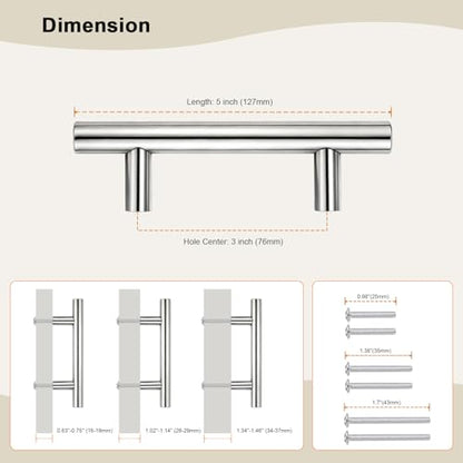 Gobrico 5 Pack 3 inch Drawer Pulls, Chrome Cabinet Pulls, Stainless Steel Cabinet Handles Hole Center 3" (76mm), Dresser Drawer Pulls Durable and Modern for Kitchen Bathroom - color: Polished Chrome, size: 3 Inch Hole Center