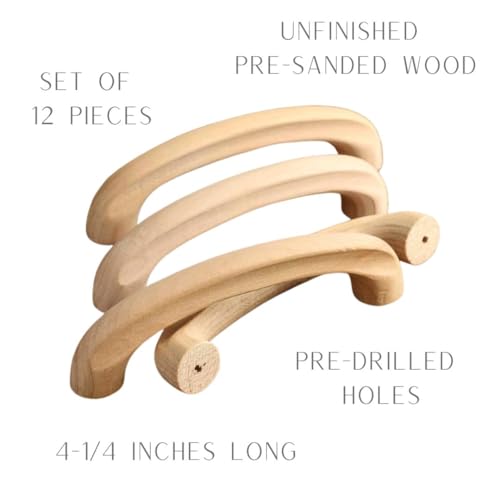 12 Unfinished Wood Cabinet Pulls – 4-1/4" Drawer Knobs for DIY Furniture