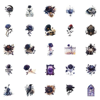 50Pcs Gothic Rose Sticker Pack,Waterproof Dark Rose Vinyl Stickers for Water Bottles Laptop Notebook Scrapbook Phone,Gothic Aesthetics Decals Girl for Teens Adults - color: 50 - Gothic Rose
