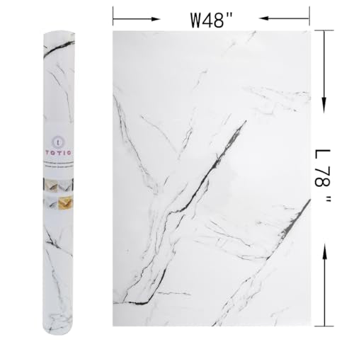 48x78inch Extra Wide Black White Marble Wallpaper Peel Stick Glossy Thick Self-Adhesive Furniture Sticker Light Marble Contact Paper Vinyl Wall Sticker Waterproof Heat-Resistant Counter Top Covers - color: White, size: 48" x 78"