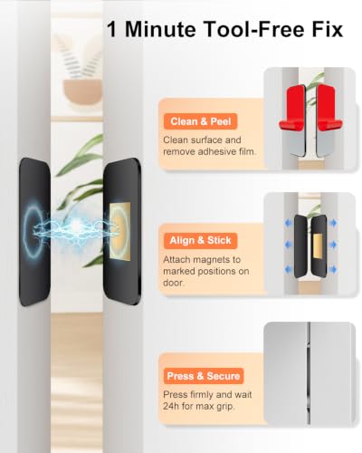 PHIXBEAR 12 Pack No Drill Magnetic Cabinet Door Catch, Ultra Thin Cabinet Door Magnets for Closure, Heavy Duty Adhesive Latches for Kitchen, Drawer, Wardrobe, and RV