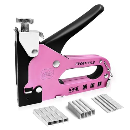 3-in-1 Pink Staple Gun, Manual Upholstery Staple Gun with 600 Staples for Crafts, Fabric, Furniture Repair, Wood & DIY