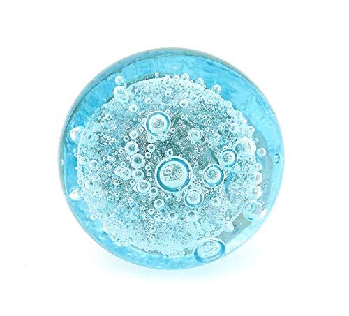 Aqua Blue Bubbles Glass (Nickel) Decorative Dresser Drawer, Kitchen Cabinet or Door Knob Pull - Pack of 6