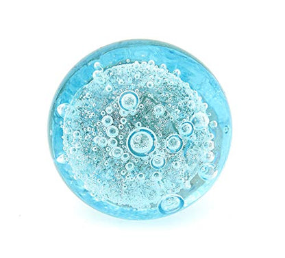 Aqua Blue Bubbles Glass (Nickel) Decorative Dresser Drawer, Kitchen Cabinet or Door Knob Pull - Pack of 6