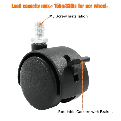 1.5 Inch Swivel Caster Wheels with Brake, M8 Threaded Stem, 4pcs - style: 1.5 Inch Stem with Brake