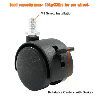 1.5 Inch Swivel Caster Wheels with Brake, M8 Threaded Stem, 4pcs - style: 1.5 Inch Stem with Brake