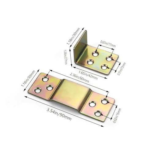 10-Piece Set of Metal Thickened Invisible Furniture Bed Connection Accessories Hinge Bed Hinge Hinge Wood Square Bar Bracket Bed Beam Bracket Hardware Connector, Plating