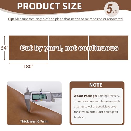 54" Marine Vinyl Upholstery Faux Leather Fabric by The Yard Waterproof - color: Brown, size: Pre-cut 5 Yards 54"x180"
