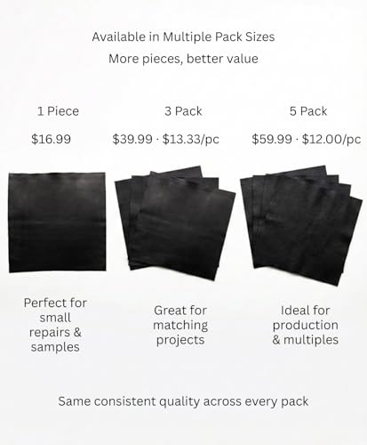 Natural Grain Cow Leathers: 12'' x 12'' Pre-Cut Leather Pieces (Black, 3 Pieces) - color: Black, size: 3 Pieces