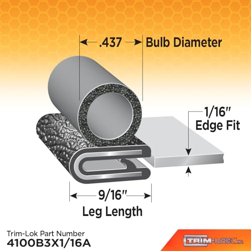 TRIM-LOK Trim Seal, Edge Trim with Side Bulb, Fits 0.437-Inch Bulb, 1/16-Inch Edge, 9/16-Inch Leg, 25-Foot Length, Black Pebble Finish, Flexible PVC Plastic Trim with EPDM Rubber Weather Stripping - style: 0.437" Bulb, 1/16" Edge, 9/16" Leg, 25 Feet