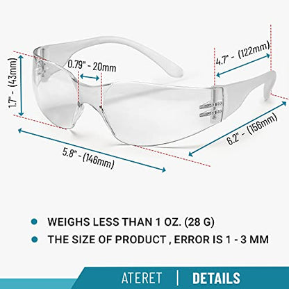 ATERET 300 Pairs Safety Glasses, Scratch Resistant Polycarbonate ANSI Z87.1 Impact Resistant Lens - color: Clear, size: 300 pairs