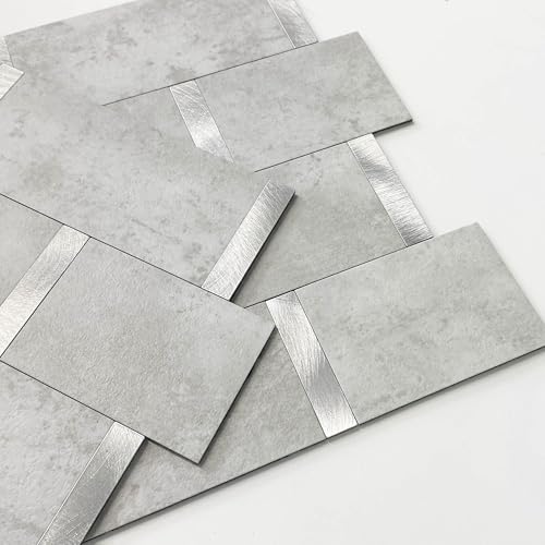 Subway Backsplash Peel and Stick Backsplash Tile Cement Grey 10pcs - color: Cement Grey, size: 10sheets