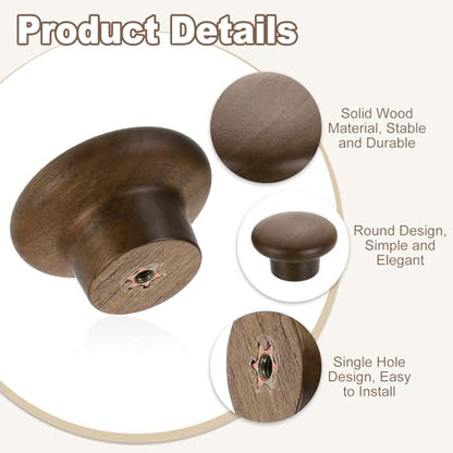 uxcell 2Pcs Round Wood Drawer Knob, 1 5/8" Diameter Round Head Dresser Knobs Wooden Knobs with Screws for Furniture Drawer Dresser Wardrobe Cupboard, Walnut - color: Walnut