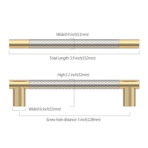 Asidrama 10 Pack 5 Inch(128mm) Knurled Gold and Brush Satin Nickel Kitchen Cabinet Handles, Cabinet Pulls Kitchen Cabinet Hardware Cupboard Handles Drawer Pulls 4496A - color: Gold-Nickel, size: 5" Hole Center(128mm)