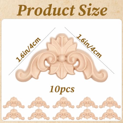 10Pcs Wood Appliques Unpainted Corner Carving Decals