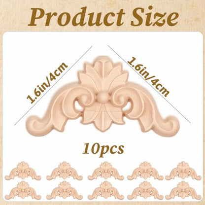 10Pcs Wood Appliques Unpainted Corner Carving Decals