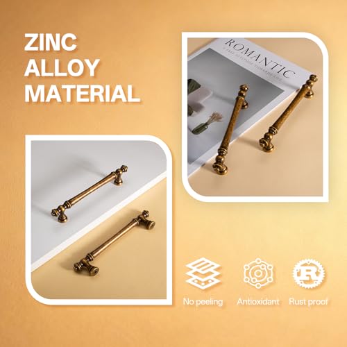 Liron Hardware 10 Pack Antique Brass 5 Inch Vintage Kitchen Cabinet Handles - size: 5 Inches (128mm) Hole Center