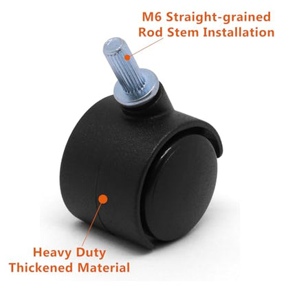 Plastic Casters Set of 4, M6 Straight-Grained Rod Caster Wheels 1.5 inch, Black Nylon Swivel Caster Wheels Replacement for Furniture, Office Chair, Table, Cabinet, Shelf - style: 1.5 Inch-M6 Straight-grained Rod