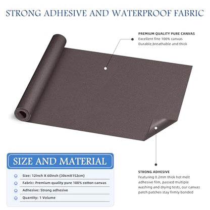 KING MOUNTAIN Canvas Iron on Patch,12"×60",Waterproof 100% Cotton Fabric Repair Patch,Used for Various Sofa,Tent,Clothes,Seats,Suitcases (Dark Grey,Waterproof) - color: Dark Grey, size: Canvas-12x60