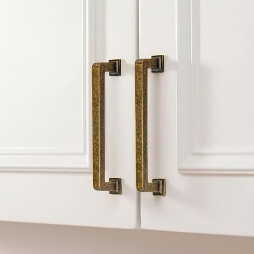 homdiy 10 Pack 5 Inch Antique Brass Cabinet Pulls, Solid Zinc Alloy - color: Antique Brass, size: 5-1/16" Hole Center
