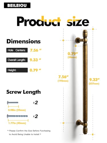 Antique Brass Cabinet Pulls - 7.56" (192mm)Hole Center Cabinet Hardware,Kitchen Cupboard Bathroom Dresser Pulls Classic Vintage Drawer Handles (10, Antique Brass, 7.56" (192mm)Hole Centers) - size: 7.56" (192mm)Hole Centers