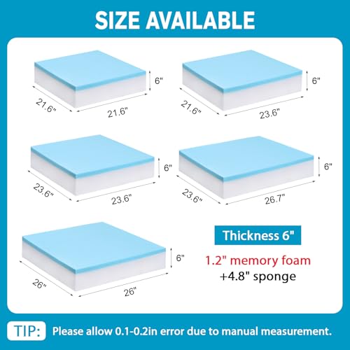 Upholstery Foam 24"x24" – 6“ Thick Couch Cushion Replacement, Cut to Size - size: 24''x24''x6''
