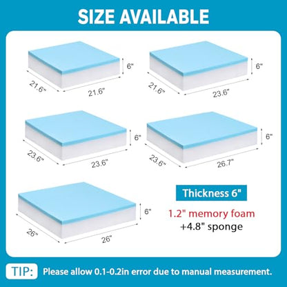 Upholstery Foam 22"x24" – 6“ Thick Couch Cushion Replacement, Cut to Size - size: 22''x24''x6''