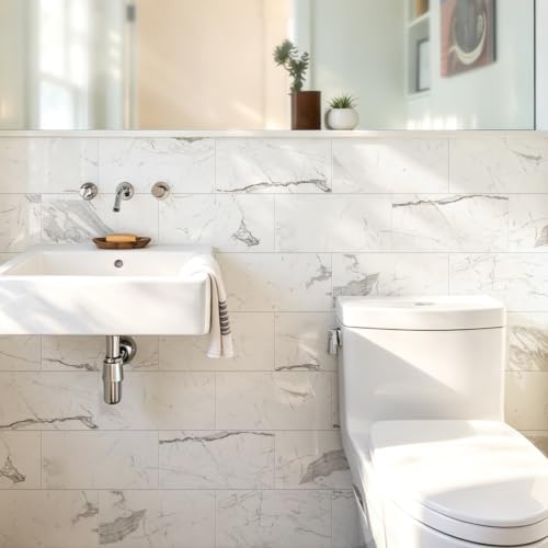 Vamos Tile Peel & Stick Backsplash on Subway Tile,22-Pack 6''x12'',Glossy - color: Carrara White with White Grout