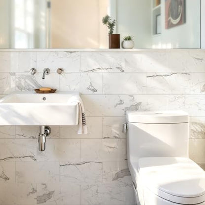 Vamos Tile Peel & Stick Backsplash on Subway Tile,22-Pack 6''x12'',Glossy - color: Carrara White with White Grout