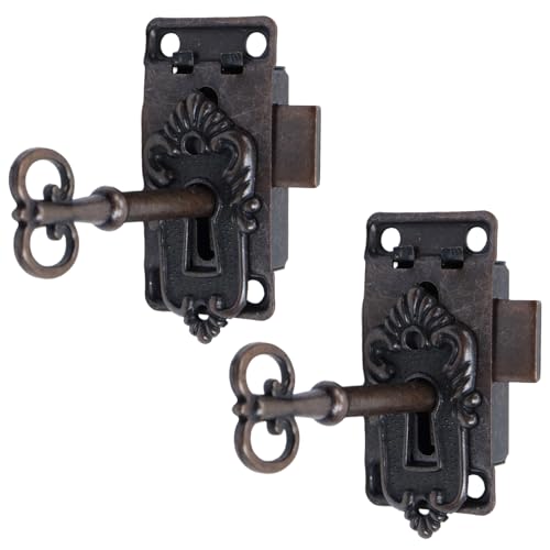 Antique Cabinet Lock, Red Bronze, 2.09x1.06 Inch, 2 Sets - color: Red Bronze B, style: Rectangular